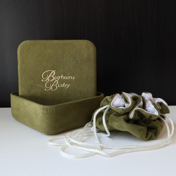 Barbara Bixby Other - Barbara Bixby Jewelry Presentation Box Olive Green Pouch Satin Lined Drawstring
